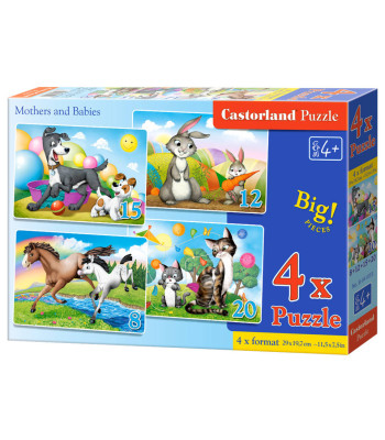Puzzle 4w1 8,12,15,20 detalių Motinos ir Kūdikiai