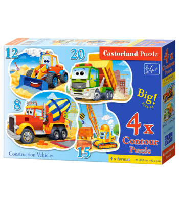 Dėlionės vaikams 4in1 statybinės transporto priemonės