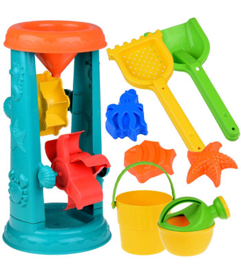 Didysis smėlio žaidimų rinkinys su kibirėliu, grėbliukais, malūnu ir formelėmis