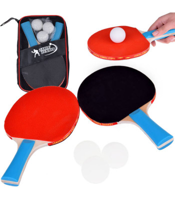 Medinių Ping-Pong Raketėlių Komplektas su 3 Kamuoliukais