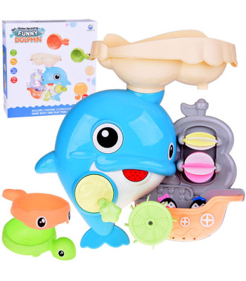 Linksmasis delfinas – vonios žaislas su pingvinų laiveliu