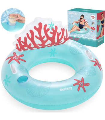 Bestway mėlynas pripučiamas ratas su atlošu ir koralų rifų dizainu 107 cm