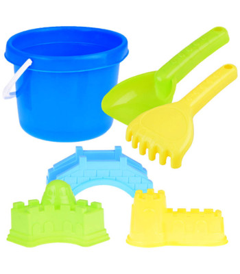 Žaislų rinkinys kibirėlis su kastuvėliu, grėbliu ir formelėmis