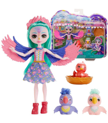 Enchantimals Lėlė Filia Finch ir draugiška papūgų šeimynėlė