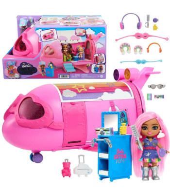 Barbie Extra Fly Minis lėlė pilotė ir rožinis lėktuvas