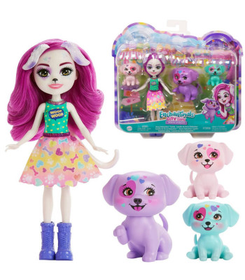 Enchantimals lėlė Dessa Dalmatian su miela dalmatinų šeimyna