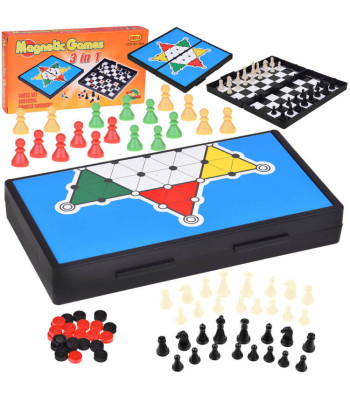 Magnetinis žaidimų rinkinys 3in1: šachmatai, šaškės, kiniškos šaškės GR0676
