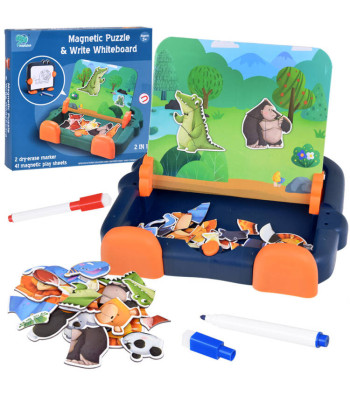 Magnetinė lentelė 2 viename piešimui ir dėlionių darymui su gyvūnėliais