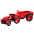 Raudonas metalinis traktorius su priekaba ir guminiais ratais 1:18
