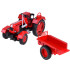Raudonas metalinis traktorius su priekaba ir guminiais ratais 1:18