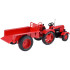 Raudonas metalinis traktorius su priekaba ir guminiais ratais 1:18