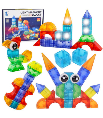 Magnetiniai 3D šviečiantys blokai, 64 vnt.