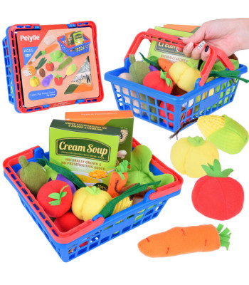 Minkšti daržovių rinkinys krepšelyje