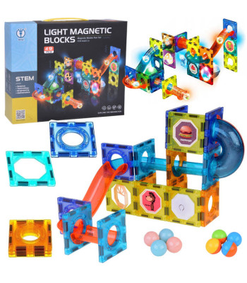 Magnetiniai 3D blokai vaikams, sukurkite šviečiantį rutulių takelį, 49 vnt. ZA5250