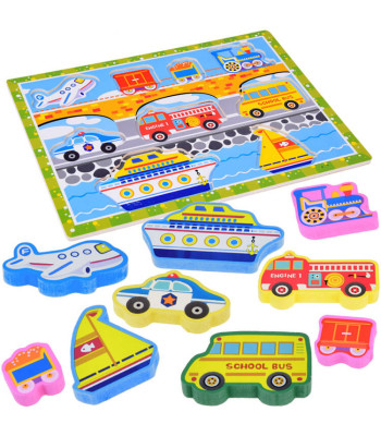 Medinė dėlionė - transporto priemonės 9 elementai