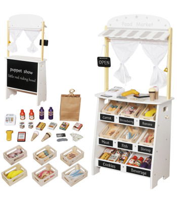 Medinis parduotuvės vežimėlis ir teatras 2 viename – kūrybinis žaidimas vaikams ZA5267