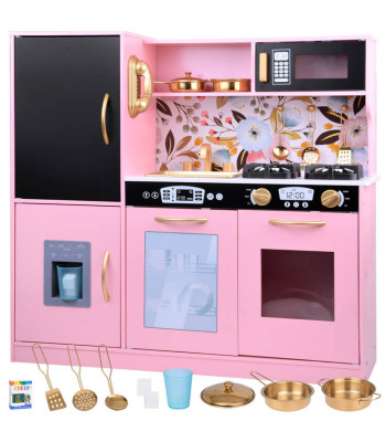 Didelė medinė virtuvė vaikams retro šaldytuvas orkaitė ledukų gaminimo aparatas