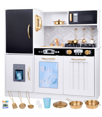 Didelė medinė virtuvė vaikams su šaldytuvu, orkaitė, ledukų gamintoju ir kriaukle