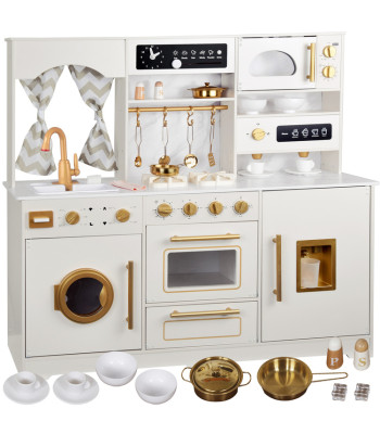 Didelė medinė virtuvė Glamour stiliaus su auksiniais akcentais