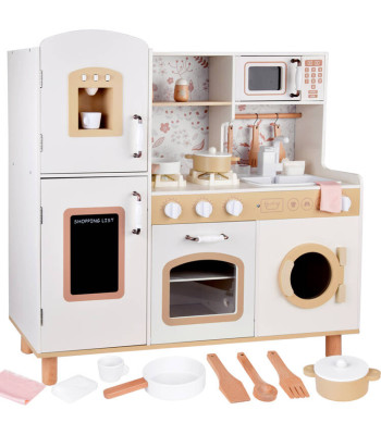 Graži Didelė Medinė Virtuvė Vaikams su Orkaite, Skalbimo Mašina ir Šaldytuvu