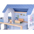 Medinis mėlynas lėlių namelis su baldais, 3 aukštai, terasa