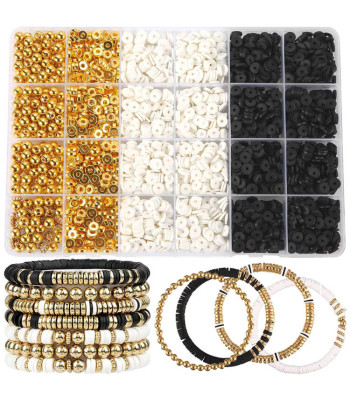 Zestaw Koraliki Złote Czarne Białe Bransoletka Przyjaźni