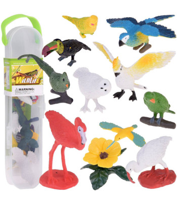 Spalvotų egzotinių paukščių figūrėlių rinkinys, 10 vnt.