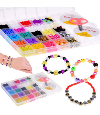 Spalvotų karoliukų ir kristalų rinkinys apyrankėms gaminti – 22 spalvos