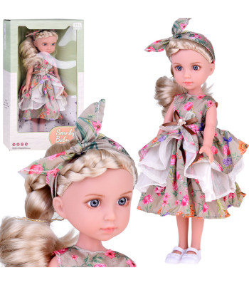 Elegantiška lėlė su raukiniais papuošta suknele