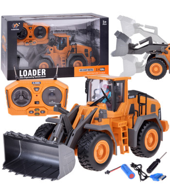 Nuotoliniu būdu valdomas buldozeris su judančiu rankiniu, šviesa ir garsu