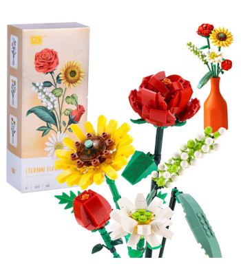 SERIA KWIATY – Konstruktoriaus Klotekliai: Spalvotų gėlių puokštė, 568 elementai