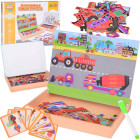 Magnetinė Lenta 2in1 su Magnetinėmis Dėlionėmis Statybos Transporto Priemonės