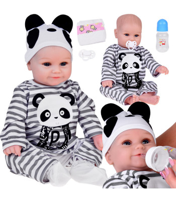 Minkšta lėlė berniukas 45 cm su pandos kostiumu