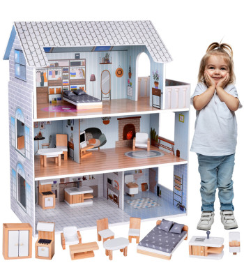 Stilinga Medinė Lėlių Vila su Baldais