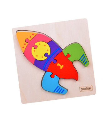 Medinė dėlionė raketa - edukacinė žaislas vaikams