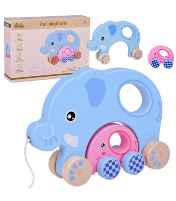 Medinis žaislas - traukiamas drambliukas