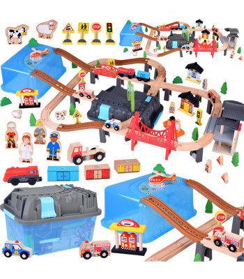 Medinė traukinio rinkinys su blokeliais - Sukurkite savo miestą