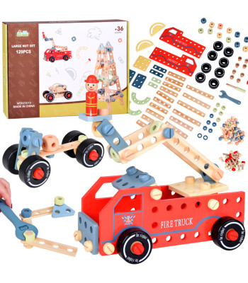 Medinis konstruktorių rinkinys - statyk automobilį ir bokštus