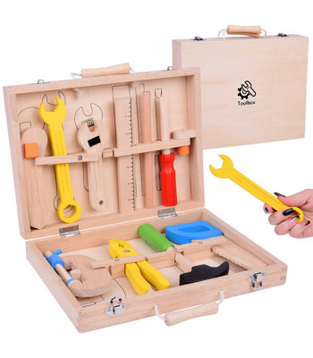 Medinė įrankių dėžė su plaktuku, pjūklu ir atsuktuvu - 10 įrankių