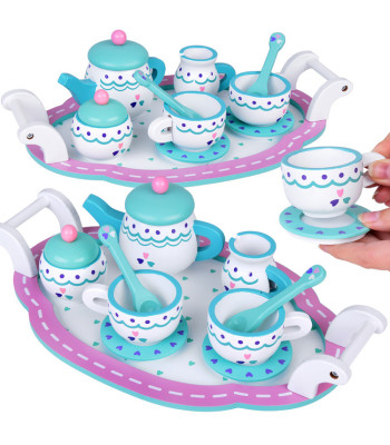 Medinis arbatos servizas su puodeliais, arbatiniu ir padėklu