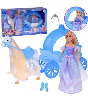 Lėlė Princesė su Balta Žirgu ir Karieta ZA5419