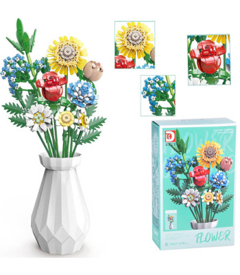 Didelis Lauko Gėlių Puokštės Konstruktorius su Vaza