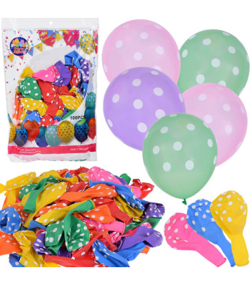 Spalvoti Balionai su Baltais Taškais – Rinkinys, 100 vnt.