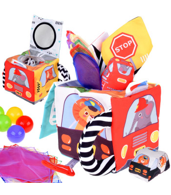 Minkšta Sensorinė Kubo Transporto Priemonės Montessori su Servetėlėmis