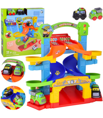 Spiralinis Automobilių Traso Komplektas su Policijos ir Savivarčio Automobiliais