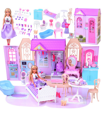 Sulankstomas lėlių namas su baldais ir lėle Anlily