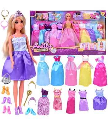 Anlily Lėlė Modelis + didelis rinkinys 11 suknelių ir aksesuarų