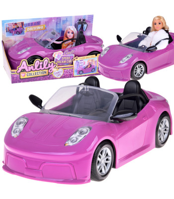 Fioletinis sportinis automobilis klasikinėms lėlėms - kabrioletas dviem lėlėms