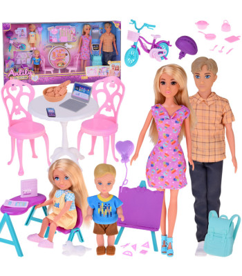 Anlily Didysis lėlių rinkinys: šeima, virtuvė ir baldai + mokykla ir darbas ZA5699