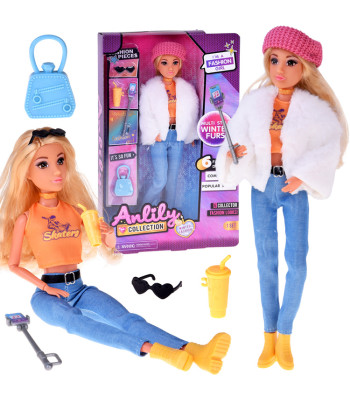 Stilinga influencerės lėlė Anlily žiemos apranga su kailiniais ir aksesuarais